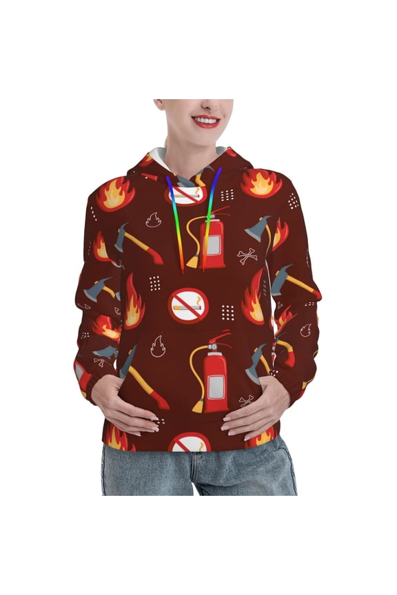Fire Extinguisher Print Womens Oversized Hoodies Sweatshirts Hooded Pullover Tops Sweaters Casual-Medium
