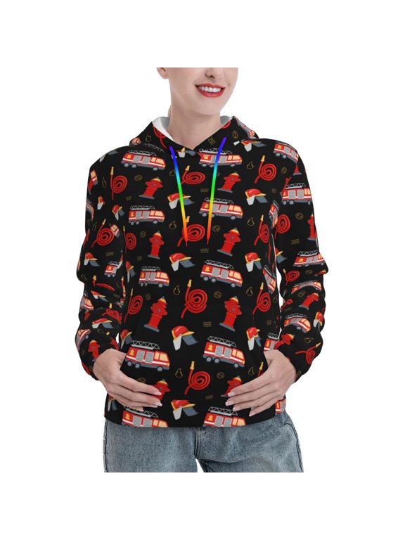 Fire Fighting Print Womens Oversized Hoodies Sweatshirts Hooded Pullover Tops Sweaters Casual-X-Large