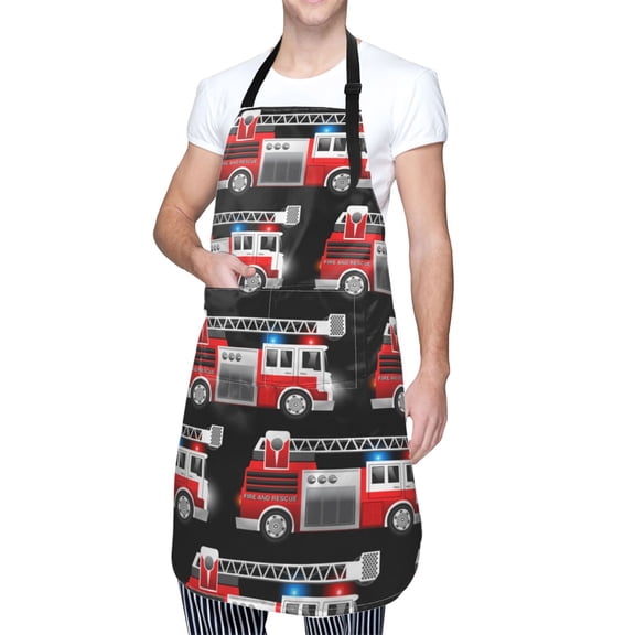 Kdxio Fire and Rescue Truck Apron with Pockets Adjustable Kitchen Aprons for Men Women Waterproof Aprons for Cooking,Drawing,Crafting, Baking Household Cleaning