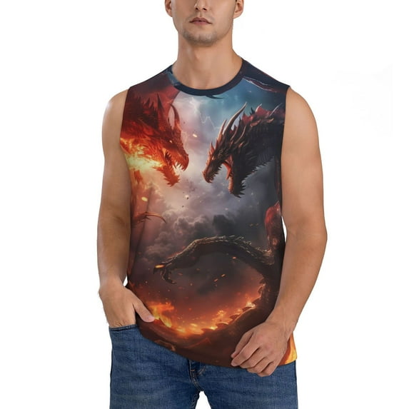 Kdxio Fire Sky Dragon for Men's Muscle T-shirt,Sleeveless for Workout Running Athletic Gym Lounge Casual
