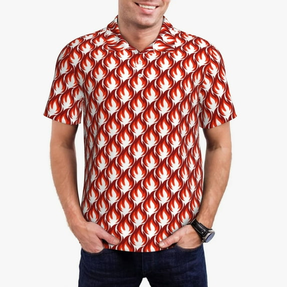 Kdxio Fire Symbols Print Men's Short Sleeve Polo Shirt,Midweight Men's Shirt
