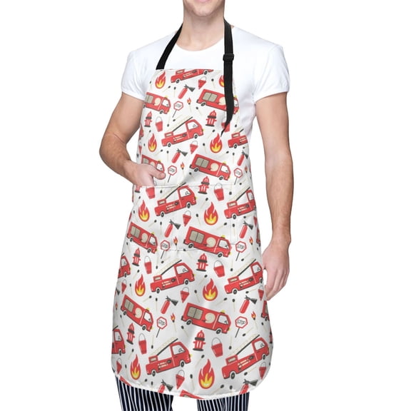 Kdxio Fire Truck Apron with Pockets Adjustable Kitchen Aprons for Men Women Waterproof Aprons for Cooking,Drawing,Crafting, Baking Household Cleaning