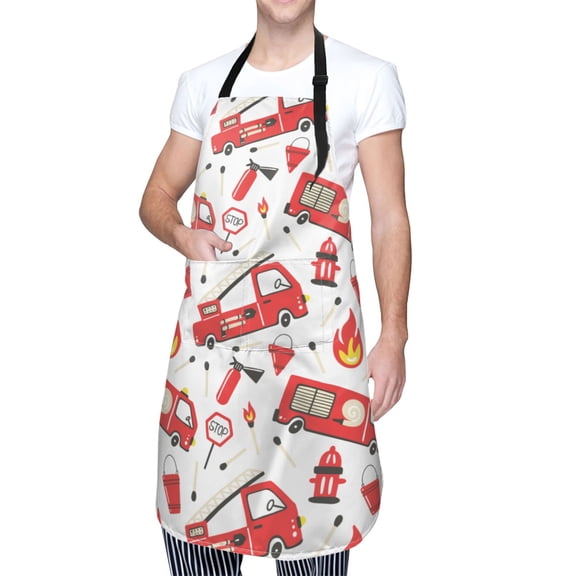 Kdxio Fire Truck Apron with Pockets Adjustable Kitchen Aprons for Men Women Waterproof Aprons for Cooking,Drawing,Crafting, Baking Household Cleaning