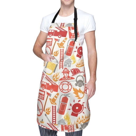 Kdxio Firefighter Icons Apron with Pockets Adjustable Kitchen Aprons for Men Women Waterproof Aprons for Cooking,Drawing,Crafting, Baking Household Cleaning