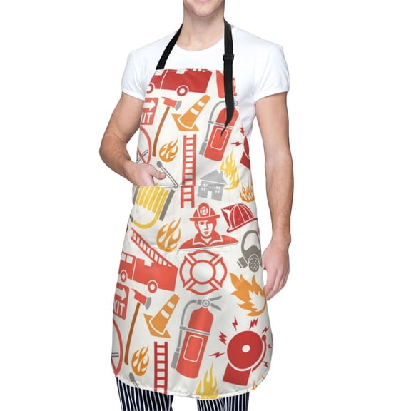 Kdxio Firefighter Icons Apron with Pockets Adjustable Kitchen Aprons for Men Women Waterproof Aprons for Cooking,Drawing,Crafting, Baking Household Cleaning