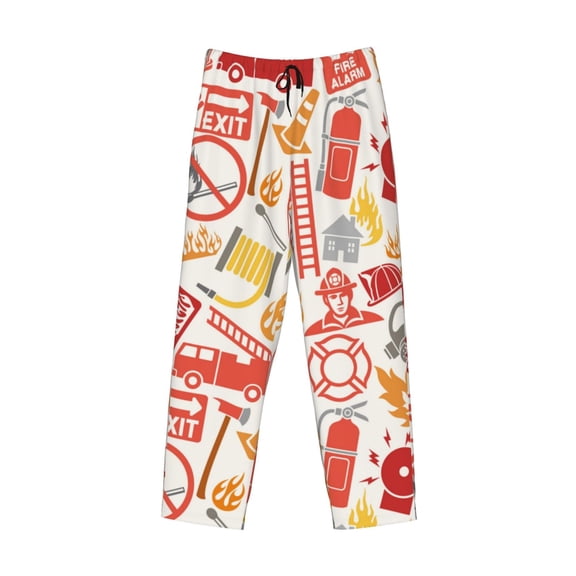 Kdxio Firefighter Icons Print Men's Sleep Pajama Pant Lounge Pants with Pockets