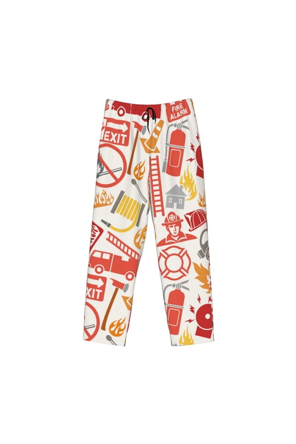 Firefighter Icons Print Men's Sleep Pajama Pant Lounge Pants with Pockets
