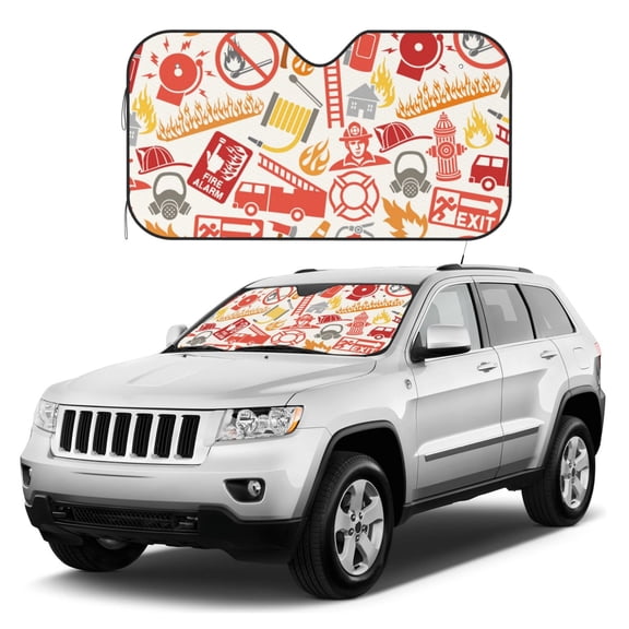 Kdxio Firefighter Icons Print Windshield Sun Shade, Foldable Sun Blocker for Car,Truck,SUV Automotive Interior Sun Protection,Reflective Shade for Front Windshield(Medium)