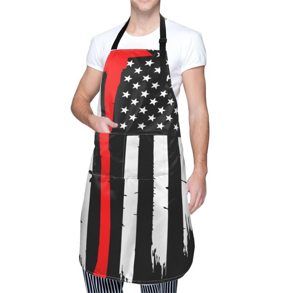 Kdxio Firefighters USA Flag Apron with Pockets Adjustable Kitchen Aprons for Men Women Waterproof Aprons for Cooking,Drawing,Crafting, Baking Household Cleaning