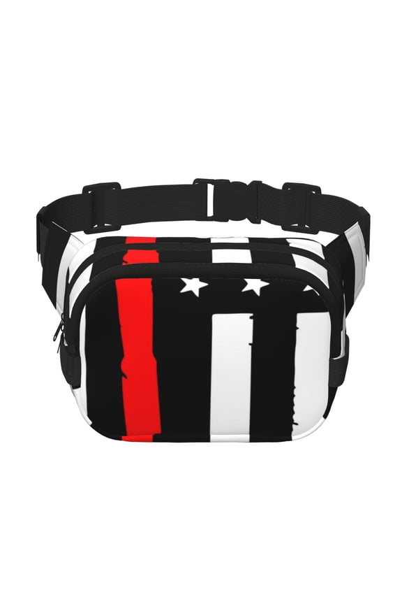 Firefighters USA Flag Crossbody Double Layer Waist Bag Belt Bag for Unisex Fanny Pack Fashion Waist Packs for Hiking Running Shopping Traveling