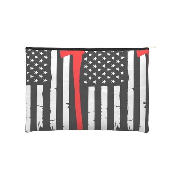 Kdxio Firefighters USA Flag Makeup Bag Toiletry Bag Canvas Makeup Bags Zipper Cosmetic Pouch Travel Cosmetic Pouch for Women Gifts