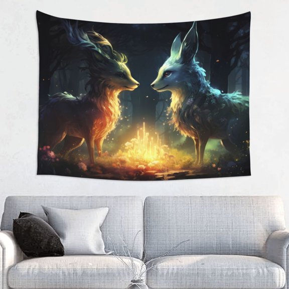Kdxio Firefly Forest Fox Wall Hanging Tapestries Banner For Bedroom College Dorm Home Living Room Party Decor 29X37 In