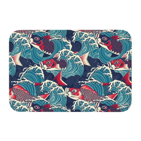 Kdxio Fish In The Wave,16" x 24", Non-Slip Front Door Mats,Outdoor Welcome Mat Washable