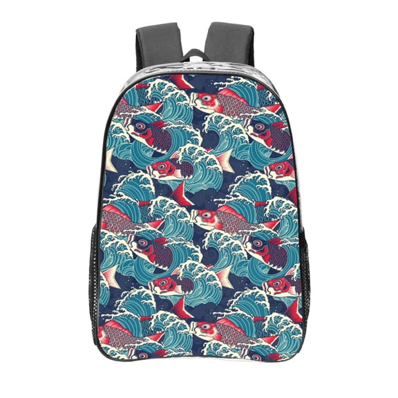 Kdxio Fish In The Wave Clear Backpack, Transparent Bookbag for School for Women Men, Capacity Clear Bag for College, Travel