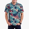 thumbnail image 1 of Kdxio Fish In The Wave Print Men's Short Sleeve Polo Shirt,Midweight Men's Shirt, 1 of 5