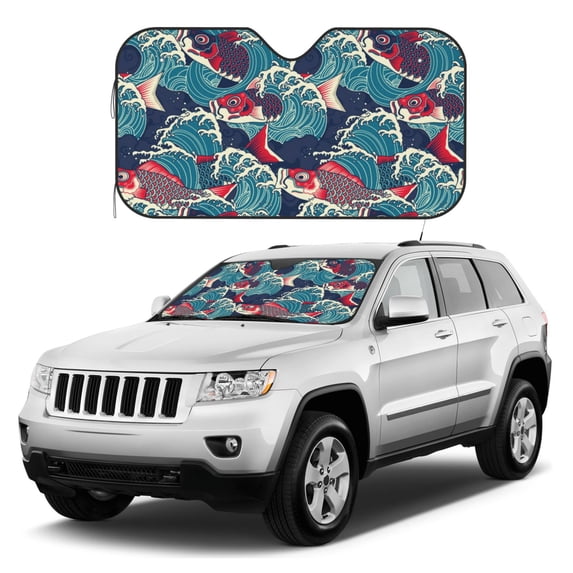 Kdxio Fish In The Wave Print Windshield Sun Shade, Foldable Sun Blocker for Car,Truck,SUV Automotive Interior Sun Protection,Reflective Shade for Front Windshield(Medium)
