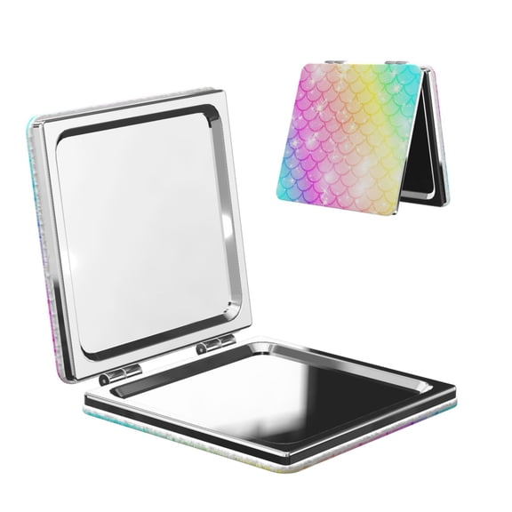 Kdxio Fish Scale Pocket Mirror, 1X/2X Travel Makeup Mirror 2-Sided Folding Small Mirror Portable Double-Sided Magnifying Cosmetic Mirror for Gift-Square