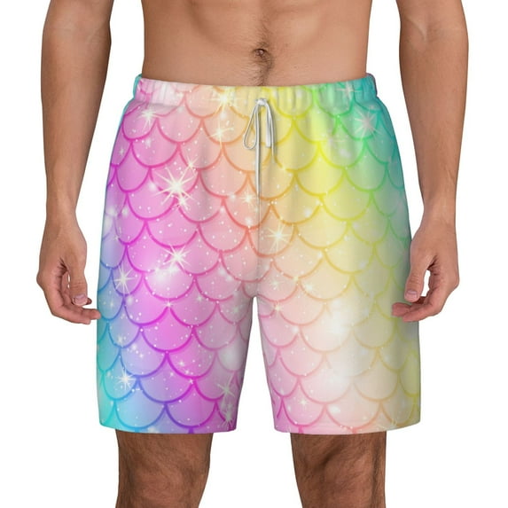 Kdxio Fish Scale Print Men'S Swim Trunks With Compression Liner 7 Inch Inseam Quick Dry Swim Shorts