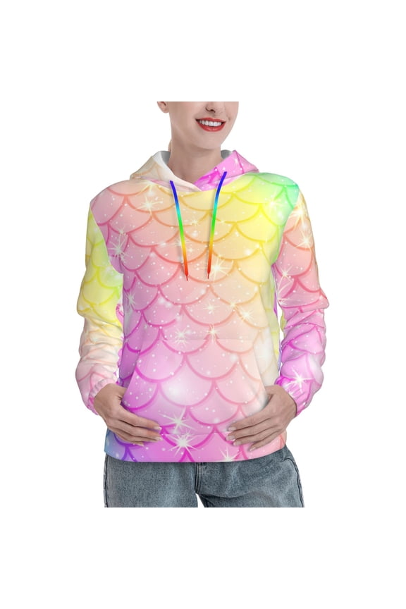 Fish Scale Print Womens Oversized Hoodies Sweatshirts Hooded Pullover Tops Sweaters Casual-Medium