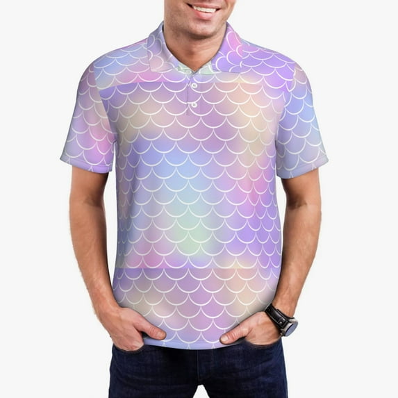 Kdxio Fish Scale1 Print Men's Short Sleeve Polo Shirt,Midweight Men's Shirt