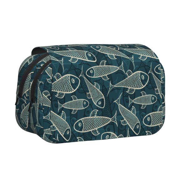 Kdxio Fish Style for Double Compartment Pen Case Oxford Organizer with Zipper Pockets for Students Artists