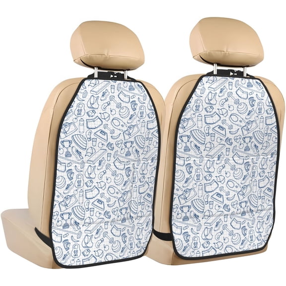 Kdxio Fitness Guru Print 2 Pack Car Kick Mat Seat Cover Back Protector Mat with Pockets for Organizer Backseat Protector and Storage Anti Kick Pad for Vehicles