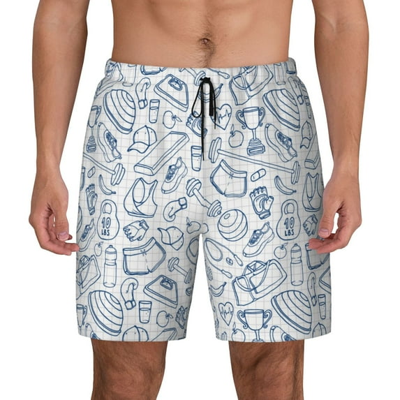 Kdxio Fitness Guru Print Men's Swim Trunks with Compression Liner 7 Inch Inseam Quick Dry Swim Shorts