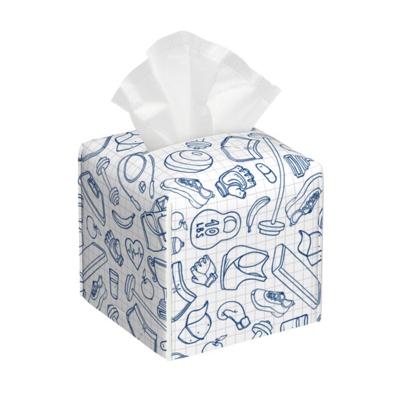 Kdxio Fitness Guru Print Tissue Box Cover,Square Decorative PU Leather Facial Paper Case Organizer Holder Dispenser for Bathroom,Night Stands,Desk,Car 5.2''X5.2''X5.2''