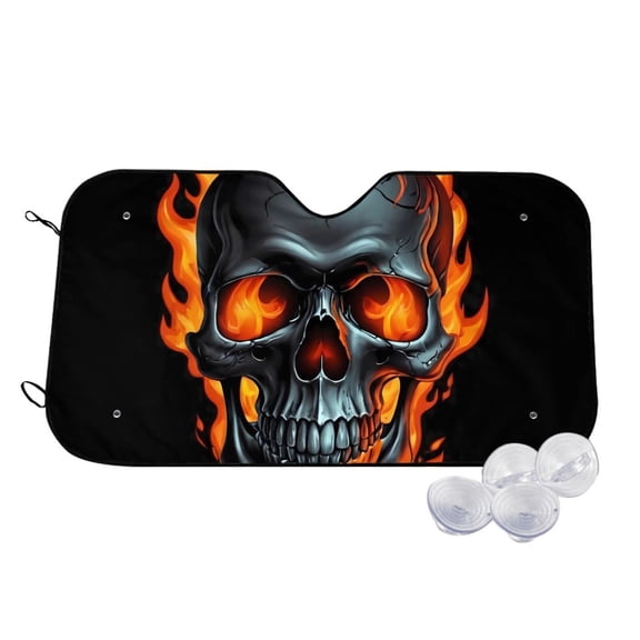 Kdxio Flame Metal Skull Print Windshield Sun Shade,UV Rays and Sun Heat Protection,Sunshade for Car Windshield,Car Shade Front Windshield - Small