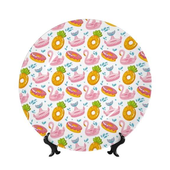 Kdxio Flamingo And Pineapple Bone China Decorative Plate Ceramic Decorative Plate for Home Office Wall Stand Decorative Plates for Home Bedroom-8in