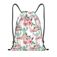 thumbnail image 1 of Kdxio Flamingo Flower Print Drawstring Backpack Bag,Waterproof Draw String Back Sack, Gym Drawstring Bags Swim Bag For Unisex, 1 of 9