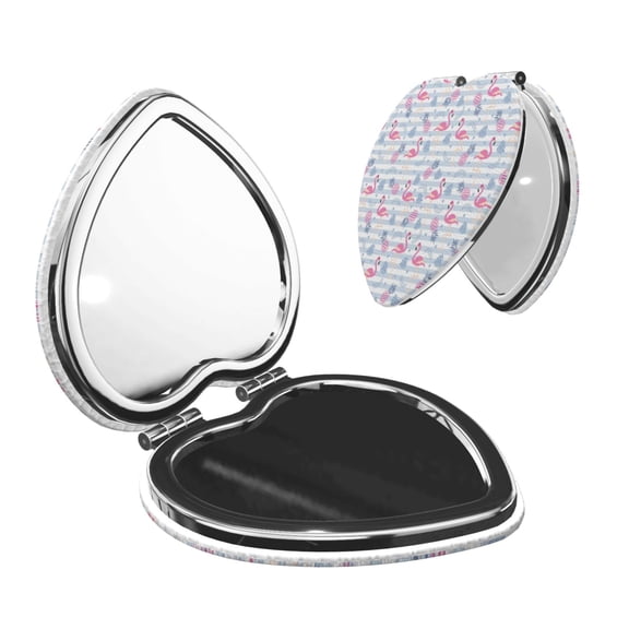 Kdxio Flamingo and Pineapple Pocket Mirror, 1X/2X Travel Makeup Mirror 2-Sided Folding Small Mirror Portable Double-Sided Magnifying Cosmetic Mirror for Gift-Heart Shape
