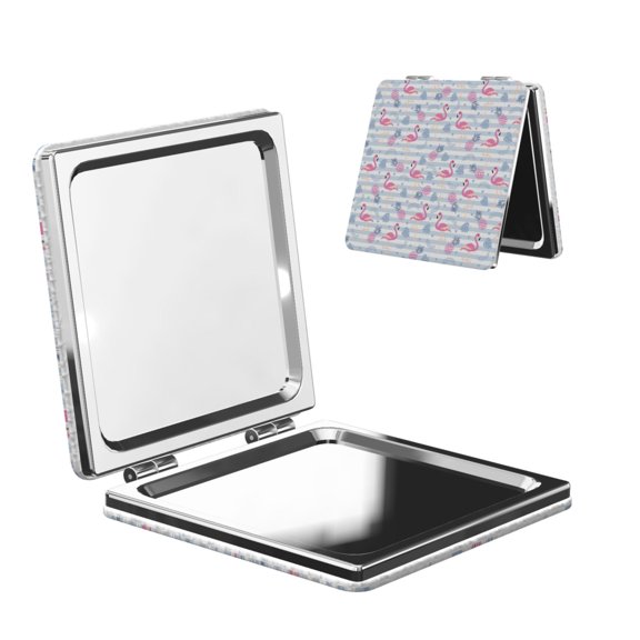 Kdxio Flamingo and Pineapple Pocket Mirror, 1X/2X Travel Makeup Mirror 2-Sided Folding Small Mirror Portable Double-Sided Magnifying Cosmetic Mirror for Gift-Square