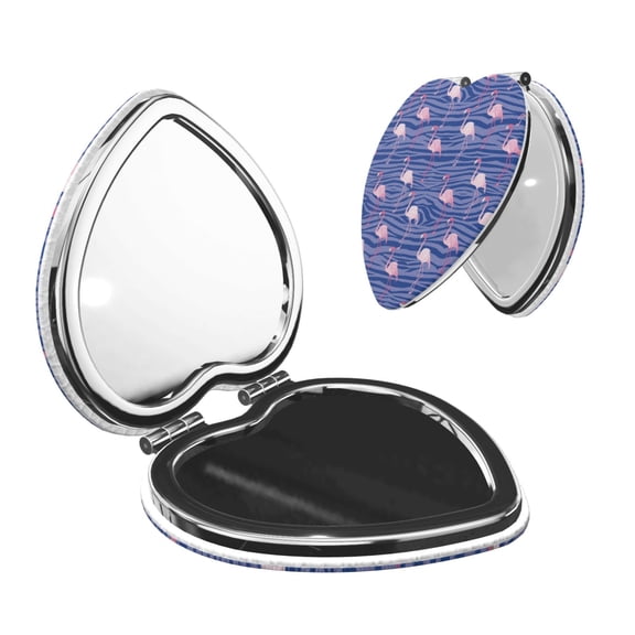 Kdxio Flamingo Pocket Mirror, 1X/2X Travel Makeup Mirror 2-Sided Folding Small Mirror Portable Double-Sided Magnifying Cosmetic Mirror for Gift-Heart Shape