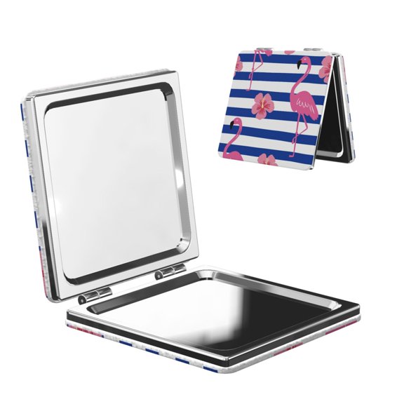 Kdxio Flamingo Pocket Mirror, 1X/2X Travel Makeup Mirror 2-Sided Folding Small Mirror Portable Double-Sided Magnifying Cosmetic Mirror for Gift-Square