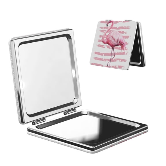 Kdxio Flamingo Pocket Mirror, 1X/2X Travel Makeup Mirror 2-Sided Folding Small Mirror Portable Double-Sided Magnifying Cosmetic Mirror for Gift-Square