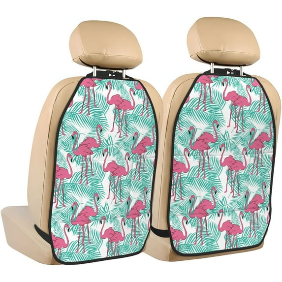 Kdxio Flamingo Print 2 Pack Car Kick Mat Seat Cover Back Protector Mat with Pockets for Organizer Backseat Protector and Storage Anti Kick Pad for Vehicles