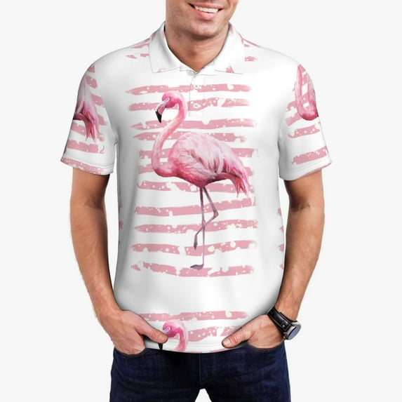 Kdxio Flamingo Print Men's Short Sleeve Polo Shirt,Midweight Men's Shirt