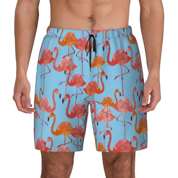 Kdxio Flamingo Print Men's Swim Trunks with Compression Liner 7 Inch Inseam Quick Dry Swim Shorts