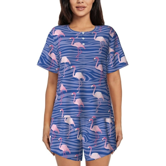 Kdxio Flamingo Print Pajamas Sets for Women Short-Sleeved Pjs with Lounge Shorts Two Piece Sleepwear S-4XL