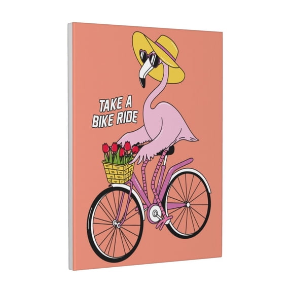 Kdxio Flamingo Riding a Bicycle Pattern Canvas Wall Art 12x16 Inches - Waterproof HD Print Solid Wood Frame for Living Room & Bathroom,Vertical