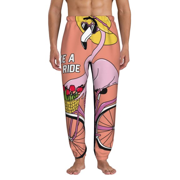 Kdxio Flamingo Riding a Bicycle Pattern Joggers,Sweatpants for Men with Pockets-Small