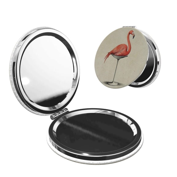 Kdxio Flamingo Sitting On Chair Pocket Mirror, 1X/2X Travel Makeup Mirror 2-Sided Folding Small Mirror Portable Double-Sided Magnifying Cosmetic Mirror for Gift-Round Shape