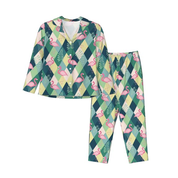 Kdxio Flamingo Women's Pajama Sets Long Sleeve Button Down Sleepwear Nightwear Soft Pjs Lounge Sets-Medium