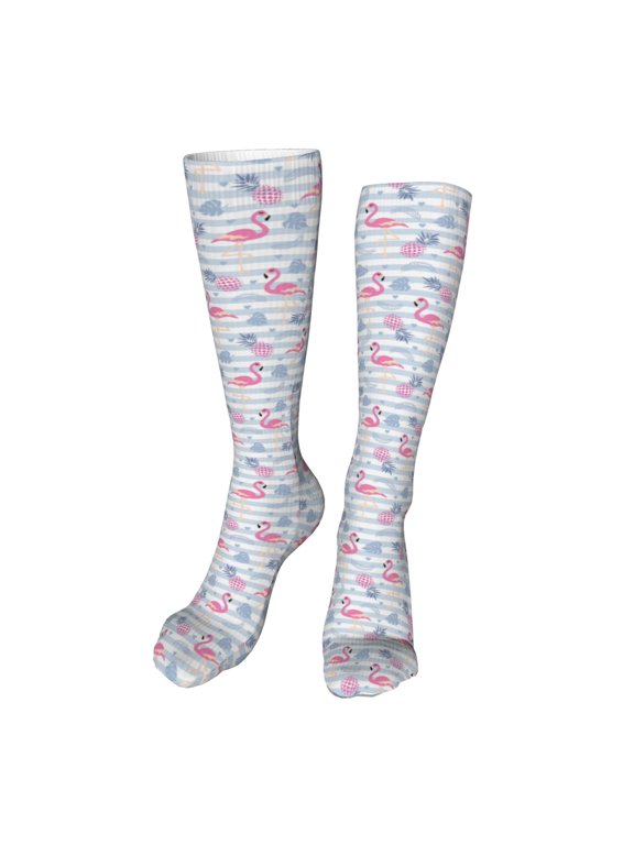 Flamingo and Pineapple Funny Silky Novelty Funky Long Knee High Socks Soft 3D Print Cosplay Crazy Stockings for Men Women