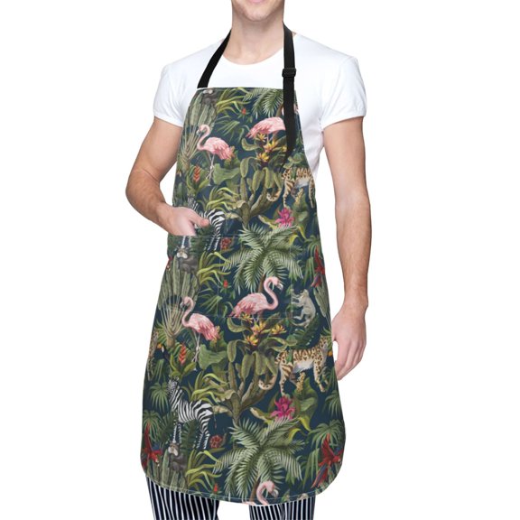 Kdxio Flamingos And Palm Leaves Apron with Pockets Adjustable Kitchen Aprons for Men Women Waterproof Aprons for Cooking,Drawing,Crafting, Baking Household Cleaning