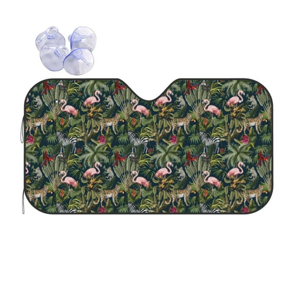 Kdxio Flamingos And Palm Leaves Print Front Windshield Sun Shade,Folding Auto Sunshade for Car Truck SUV-Medium