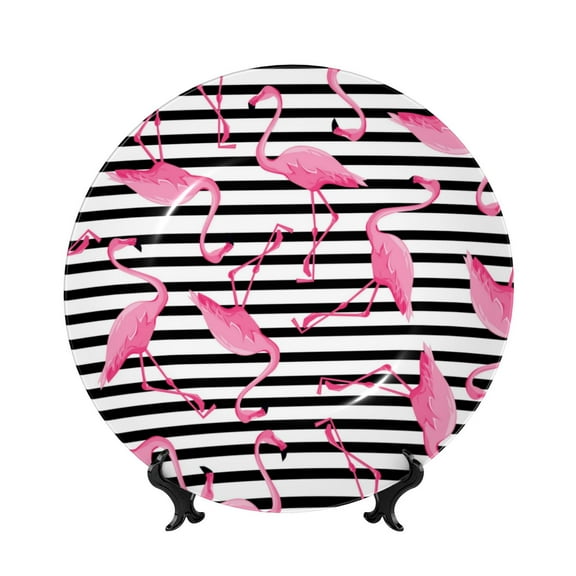 Kdxio Flamingos Bone China Decorative Plate Ceramic Decorative Plate for Home Office Wall Stand Decorative Plates for Home Bedroom-7in