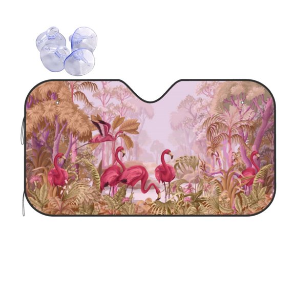 Kdxio Flamingos In The Tropical Forest Print Front Windshield Sun Shade,Folding Auto Sunshade for Car Truck SUV-Small