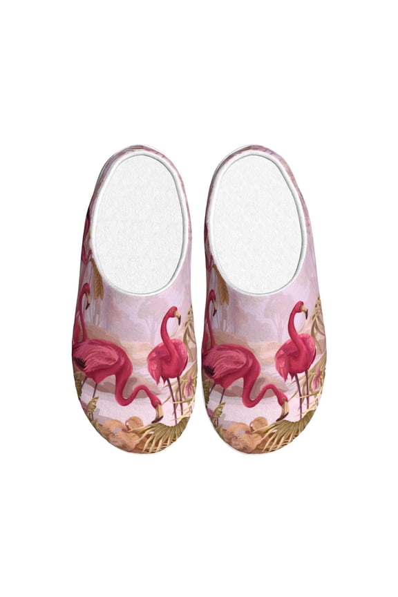Flamingos In The Tropical Forest Women's Men's Slippers Plush Slip-On House Slipper for Winter Indoor Soft Cushion Non-slip Fluffy Slides Slippers-11